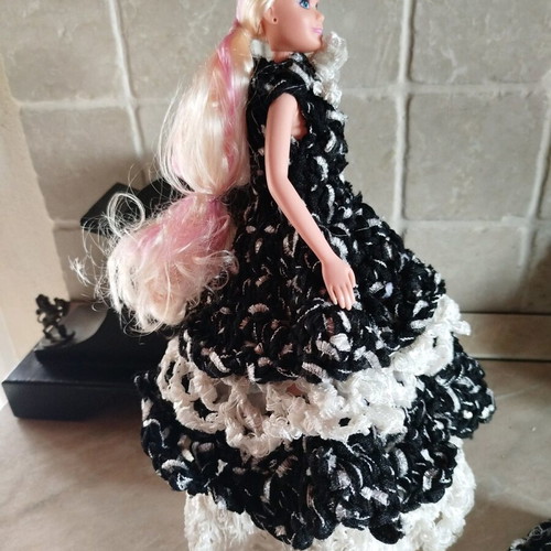 Doll with handmade dress, hat and bag, new