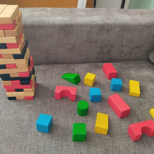 Jenga and wooden blocks set of 66, like new