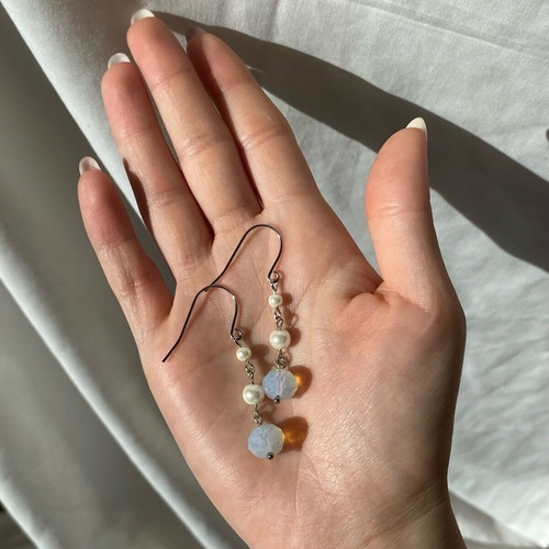 Handmade earrings with pearls and moonstone made to order, multicolor and silver