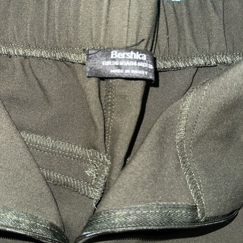 Bershka khaki shorts with front closure and silver detail, size S