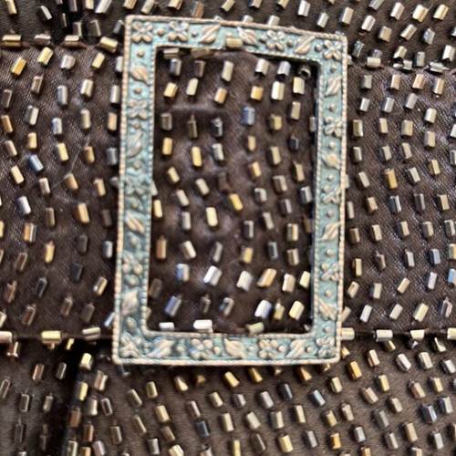 Brown evening clutch bag new, no chain, beaded