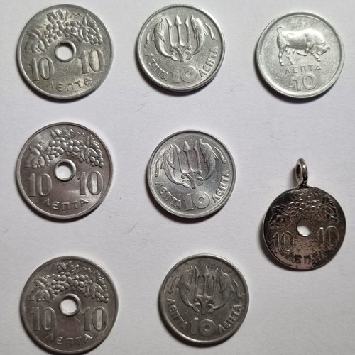 10 Drachma Coins 10 Lepta used, set of 7 pieces