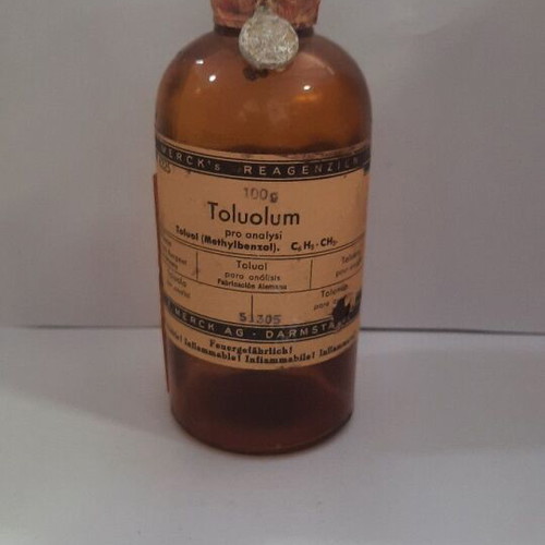 Merck & Co Antique Toluol Bottle used, sealed and empty