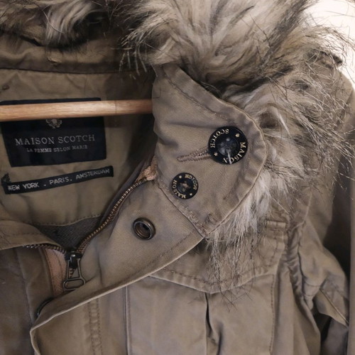 Maison Scotch women's military jacket used, green with detachable fur collar