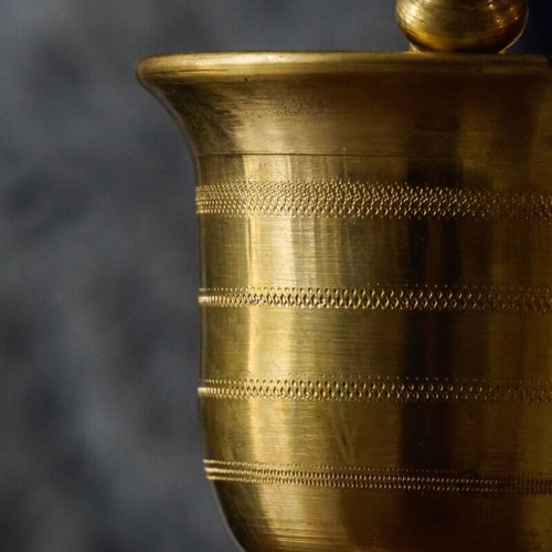 Authentic vintage mortar with pestle made of brass like new