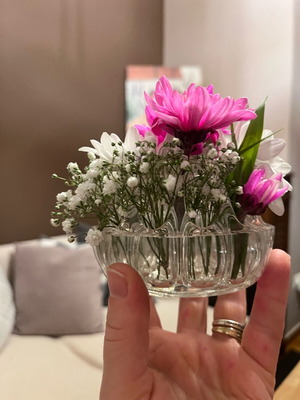 Κρυστάλλινος ορθοστάτης λουλουδιών vintage μεταχειρισμένος, 10x7 εκ