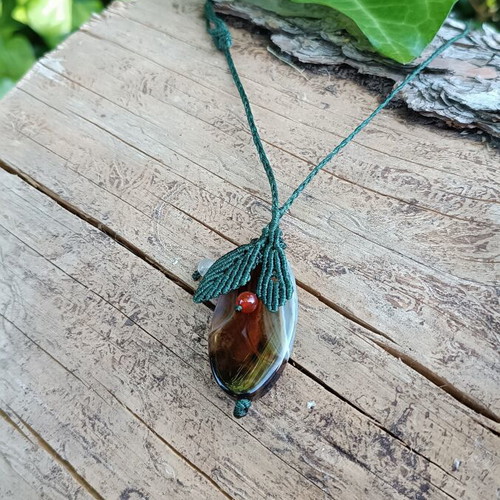 Macrame necklace with agate and carnelian beads new