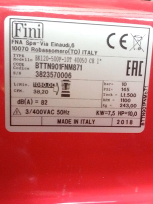 Fini BK120-500F-10T Industrial Air Compressor like new