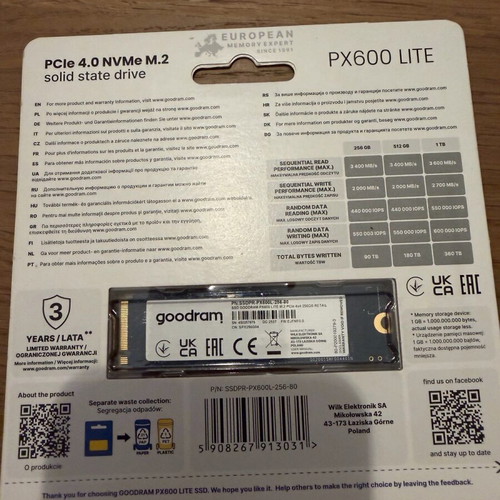 GoodRAM PX600 Lite SSD 256GB M.2 NVMe PCI Express 4.0 καινούργιο