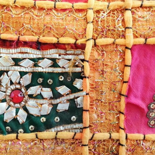 Indian Patchwork Set of 3: Large Table Runner 150x48 & 2 Cushions 42x42