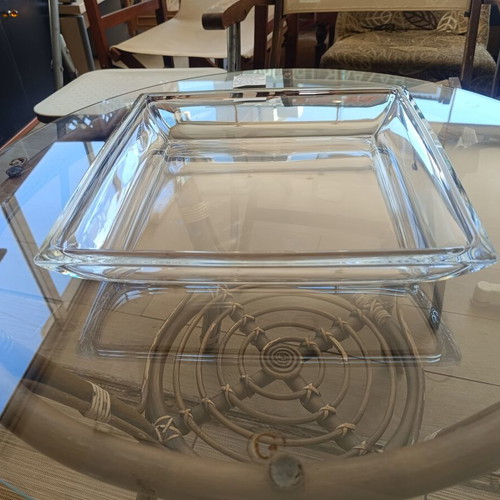 Large square glass bowl, thick heavy transparent glass