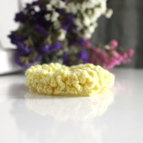 Scrunchies knitted handmade new, yellow and purple