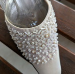 Mules white embroidered with heel size 37 used