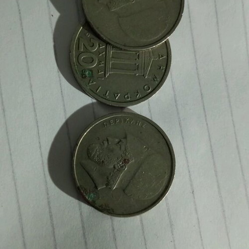 Coins used, French francs, Belgian francs and drachmas