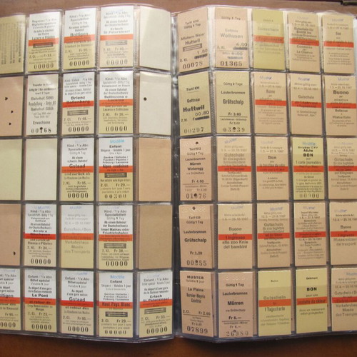 Swiss railway ticket collection used, 400 pieces with 2 holders