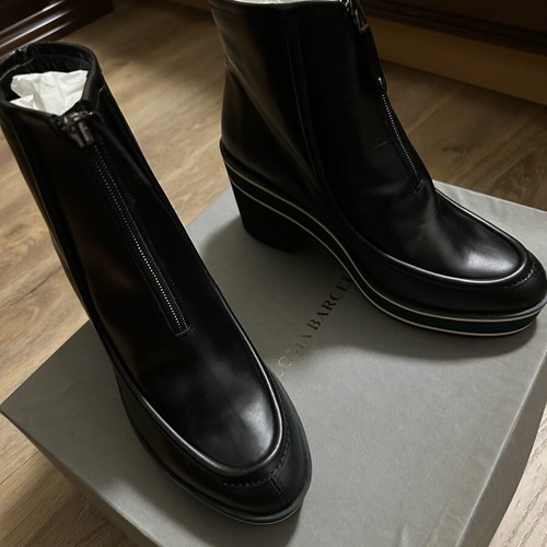 Paloma Barceló black ankle boots with green stripe new