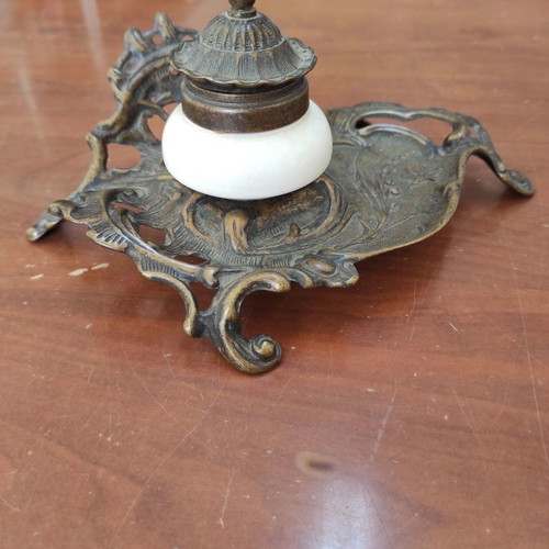 Brass and porcelain inkwell new