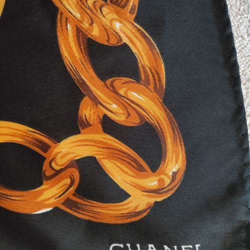 Chanel Rue Cambon silk scarf black and gold like new