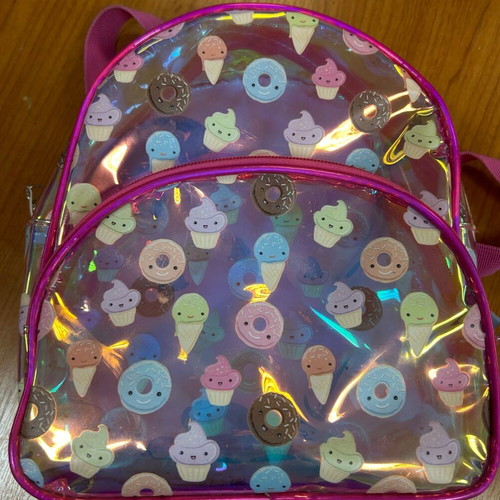 Backpack for girl like new, pink gold with ice cream and donuts print