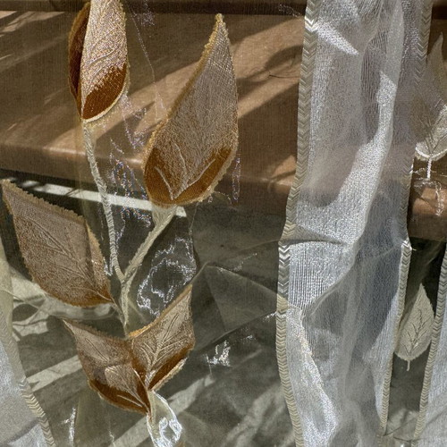 Luxury organza curtain champagne with gold embroidered leaves, like new