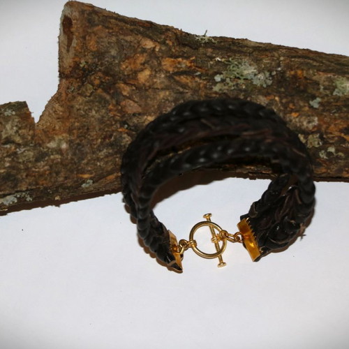 Jewelry bracelet made of genuine leather with 22K gold-plated clasp