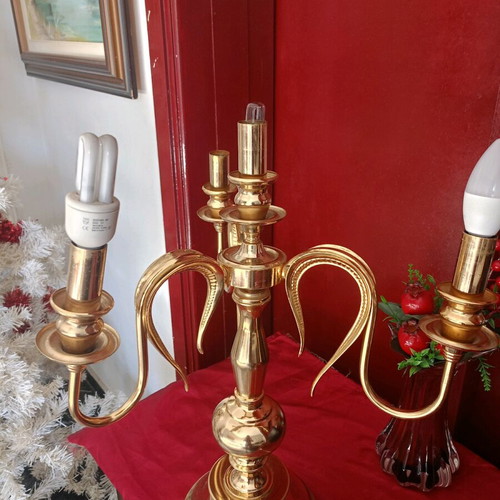 Vintage brass four-light lamp like new, height 60 cm