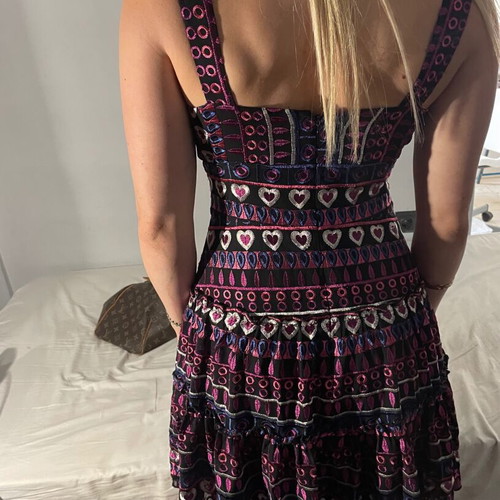 Anna Sui dress with embroidered hearts used, size 2, colorful