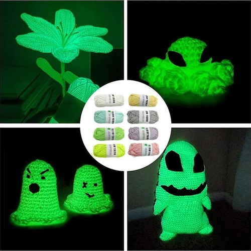 Glow in the Dark Yarn Set New, 8 Pieces, 2mm and 4mm