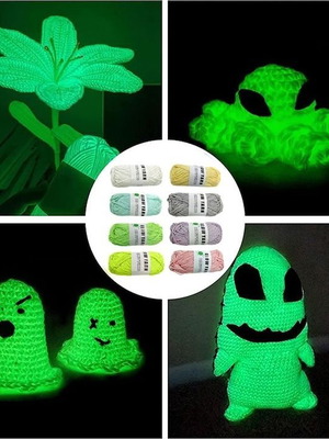 Glow in the Dark Yarn Set New, 8 Pieces, 2mm and 4mm