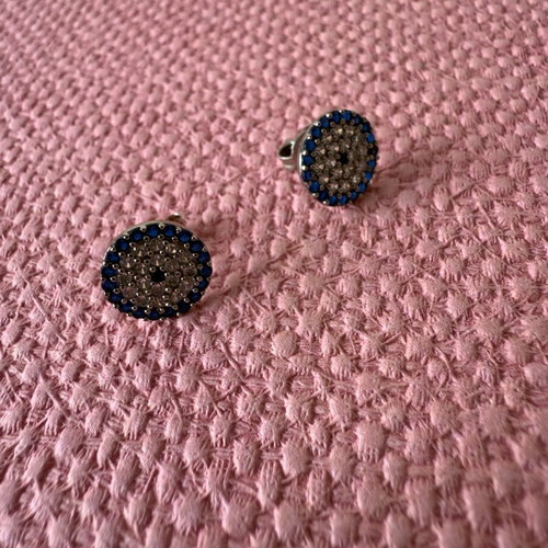 Evil eye stud earrings 925 silver new, blue and silver