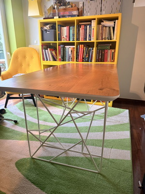 Modern desk and dining table with wooden solid surface and metal base, new
