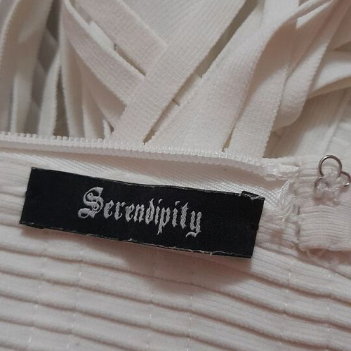 Serendipity white cream bandage dress with fringes, size M
