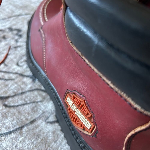 Harley-Davidson leather boots used, burgundy with steel toe protection
