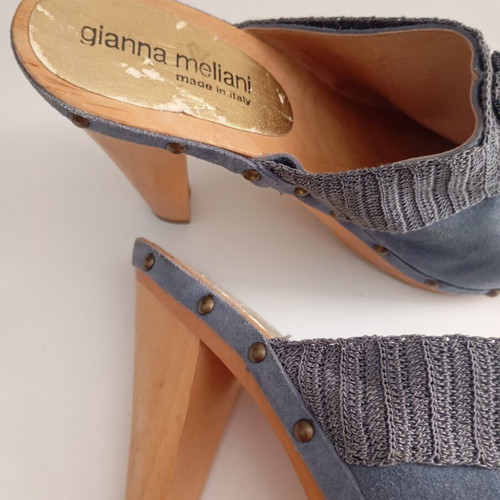 Blue leather mules, size 40
