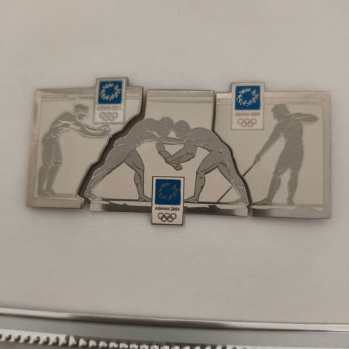 Athens 2004 Olympic pins set with ancient wrestlers, framed