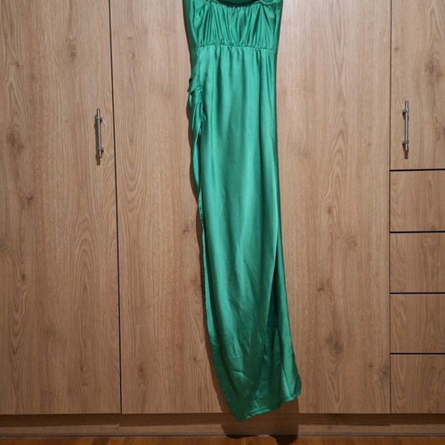 Satin dress with side slit, like new, size S, green