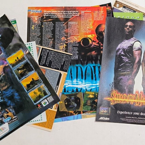 Game materials and posters used for Tomb Raider, Shadowman, The Simpsons