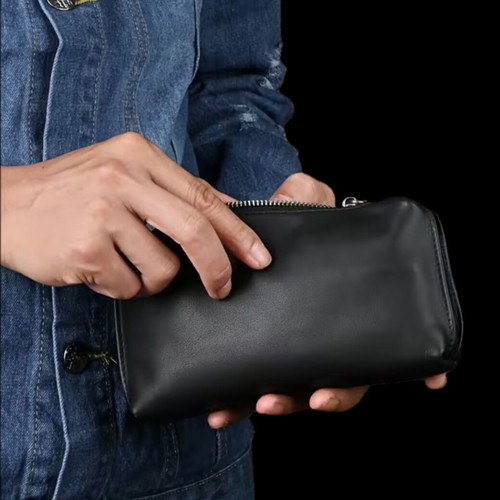 Leather wallet 100% genuine leather black, new