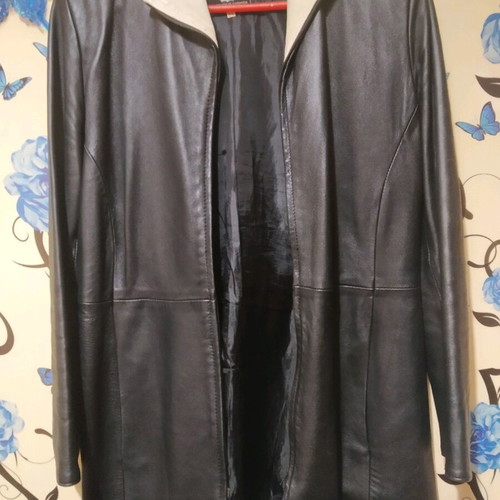Vintage leather coat used, size L, black with zipper