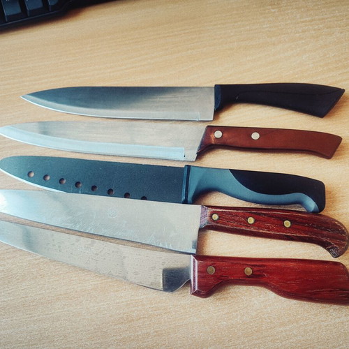 Swedish and Italian kitchen knives set with wooden handles
