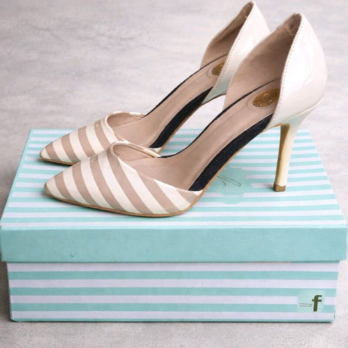 Axel d’Orsay Pumps 37 New Beige Stripe Heels with Bonus Mango Sandals