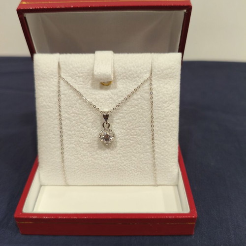 Pendant and chain 14K white gold brand new with Swarovski zirconia