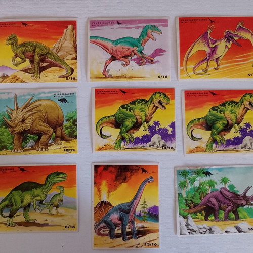 Kenner Jurassic Park cards and Chupa Chups stickers used, 90s