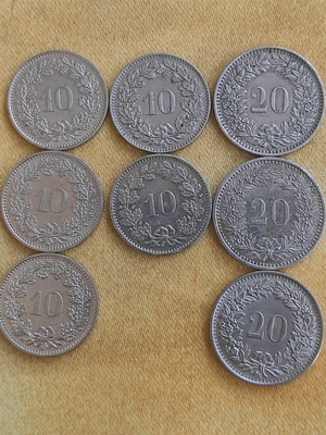Swiss coins used, set of 8 (10 & 20 Rappen)