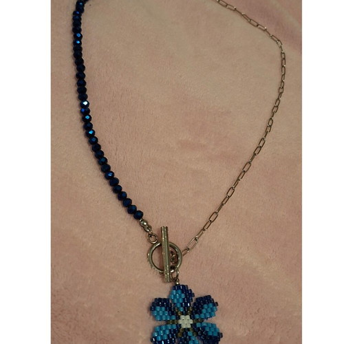 Handmade Half-and-Half Necklace with Crystals and Miyuki Flower like new