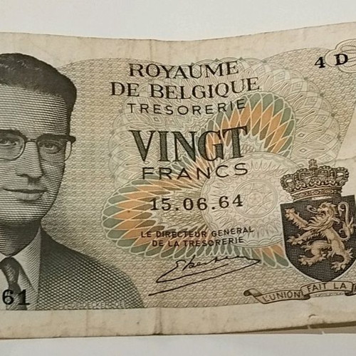 Belgian 20 Francs banknote used, 1964