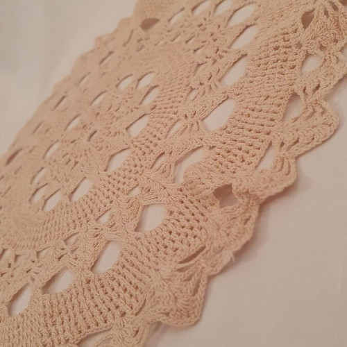Handmade knitted doily used, beige, 32 cm