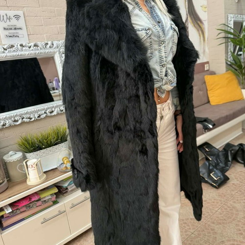 Attrattivo black fur coat new, mid-length to knee, size S
