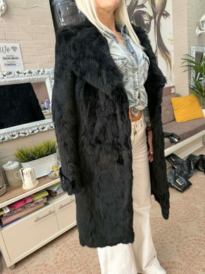 Attrattivo black fur coat new, mid-length to knee, size S