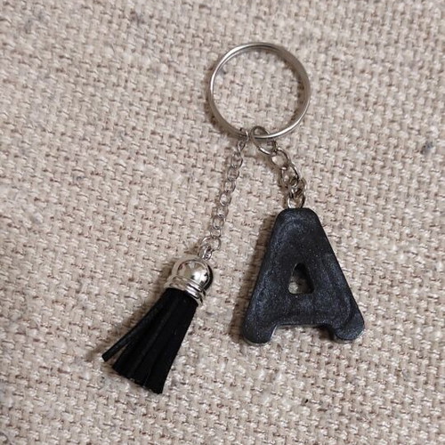 Handmade keychain with resin letter A and tassel